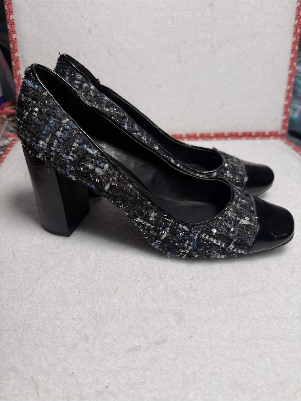 Women's Sequined Tweed Block Heel Pumps - Black - Nine West